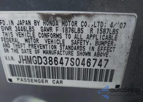 2007 Honda Fit Sport from USA, damaged, VIN JHMGD38647S046747